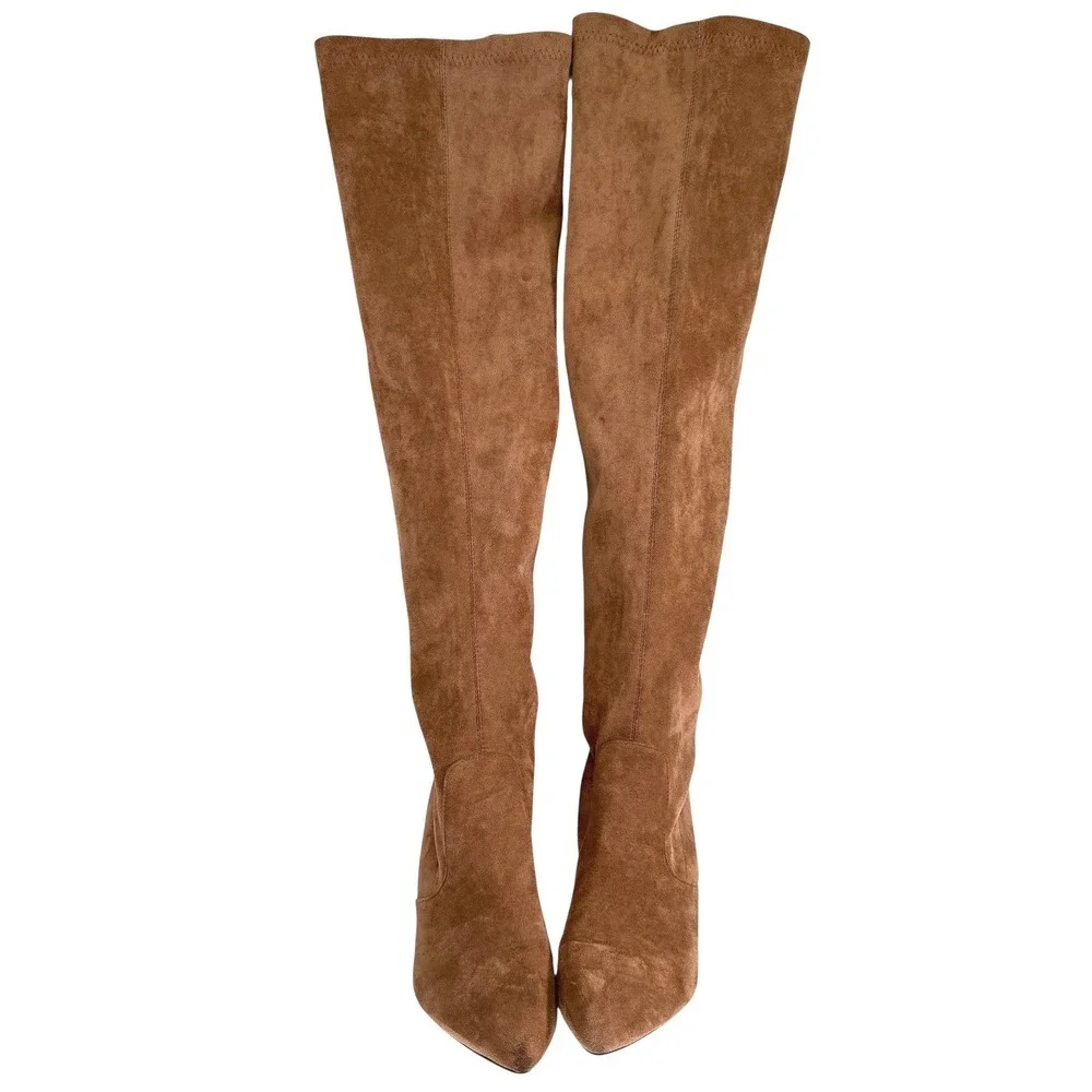 Tan Vegan Suede Over The Knee Boots EU 42‎ US 11 Block Heel Thigh High Boho Chic